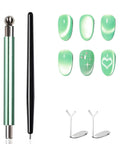 4 Piece Cat Eye Nail Magnet Set Green Dual Ended Magnetic Tools With Round Bead And Heart Magnets, Black Magnetic Bead Pickup Pen