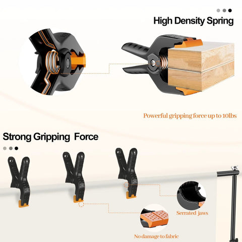 EMART 12-pack heavy-duty 4.5-inch plastic spring clamps with orange jaws for backdrop stands