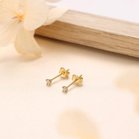 Long Post 925 Sterling Silver Stud Earrings For Women Hypoallergenic And Safe For Sensitive Ears Lead Free Nickel Free Cadmium Free Rhodium Plated For Lasting Shine Never Tarnish Or Turn Ears Green Comfortable Dainty Everyday Accessory, gold stud pair with 2mm cubic zirconia