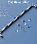 Rock Solid Single Sided Towel Bar Polished Chrome Shower Handle 24 Inch Centers with washers, clear tubes, and screws.