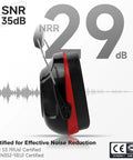 Side view of black and red Boss Level Noise Reduction Ear Muffs for Shooting and Range Safety, SNR 34dB, cushioned foam design.