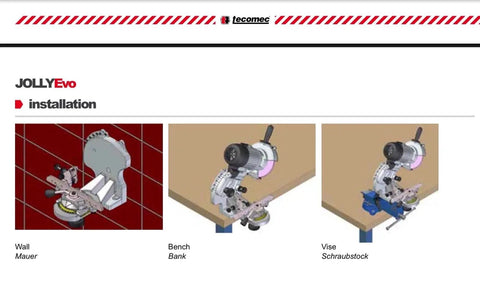Heavy Duty Bench Grinder For Chainsaw Chain Sharpening Featuring Dead On Adjustable Vise Bright Work Light And Grinding Wheels installation images showing wall, bench, and vise setups.