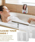 Woman using Two Pack Wall Mounted Phone Holder With Charging Hole Self Adhesive Clear Phone Cradle for hands-free video call in bath.
