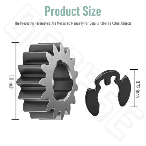 Pinion Gear 65 4750 614438 Replacement for Toro Super Recycler Push Lawn Mowers showing dimensions 1.11 inch and 0.72 inch