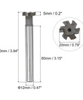 Beast Mode Tungsten Carbide Tip T Slot Milling Cutter End Mill with 20mm cutting dia, 5mm depth, 12mm shank, 6 flutes