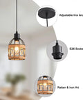 Dope Black Modern Pendant Lighting Set Two Pack Adjustable Pendant Light Fixture For Kitchen Island With E26 Bulb Base Easy To Install And Clean Contemporary Pendant Lights Today, shown with adjustable length, E26 socket, rattan and iron design.