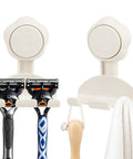 Hassle Free Heavy Duty Suction Cup Razor Holders For Bathroom Sink Organizer With Super Strong No Drill Grip, 2 razors and towel hook.