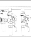 Diagram of 3/4-Inch IPS Lead Free Isolator for Tankless Water Heaters Kit with labeled fittings and valves
