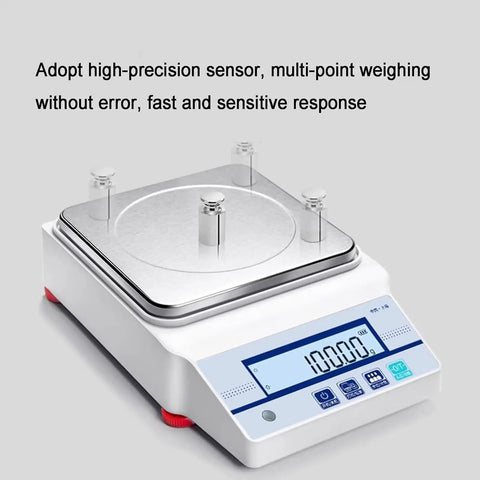 Heavy Duty Electronic Hydrostatic Balance Scale With Crisp Lcd Panel And Sturdy Metal Tray Built Legit For Dead On Precise Density And Volume Testing Up To Five KG Capacity, featuring stainless steel tray and LCD display.