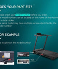 Diagram showcasing location of model number on treadmill for Walking Belt For F63 Treadmills From 2013 Through 2022 Replacement Part H0613240P5