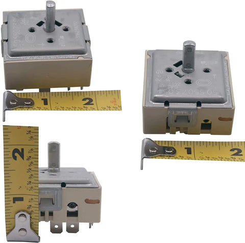 Electric Range Infinite Switch Replacement Model Specific Fit For 240V 15A On Off Temperature Control And Burner Power Compatible With 316238202 4838969 AP6799823 PS12584881, shown with tape measure