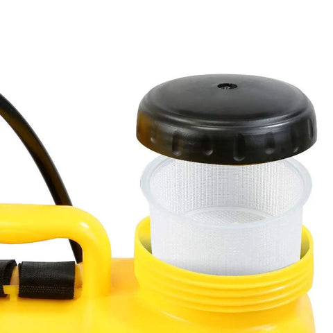Open filter lid of a Five Gallon Garden Sprayer Knapsack With Adjustable Nozzles And Piston Pump For Easy Lawn Care And Pest Control Manual