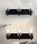 Vintage Vibes Wall Light Fixture With 3 Clear Glass Shades In Matte Black Finish, Perfect For Powder Room, Hallway, Kitchen