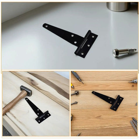 8 Pack Galvanized Zinc Alloy T Strap Door Hinges With Heavy Duty Stable T Shape Design And Triangular Support For Outdoor Garden Gates And Metal Doors Easy Exterior Installation Hardware on different surfaces