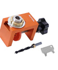 Pro Grade Pocket Hole Jig Kit With Integrated Scale For Precise Hole Placement, aluminum alloy, 6mm hole punch displayed with drill bit.