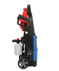 Side view of Electric Pressure Washer 1700 PSI 1.7 GPM With 11 Amp Motor, Foam Cannon, Easy Squeeze Spray Gun, Compact Trolley on wheels