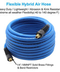 Beefed Up Heavy Duty Twenty Piece One Quarter Inch NPT Air Accessory Tool Kit With Twenty Five Foot Hybrid Hose shown coiled