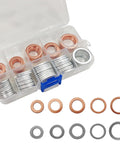 Oil Drain Plug Gasket Kit 100 Pcs Crush Washers M10 M12 M14 M16 M18 Aluminum Copper Seals With Storage Box