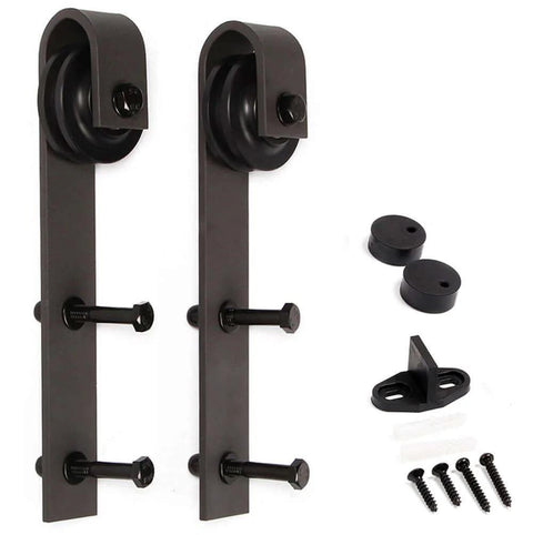 Hardware kit for DIY Finished Knotty Pine Double Sliding Barn Door With Hardware Kit, 84x84 Inches, Dark Walnut.