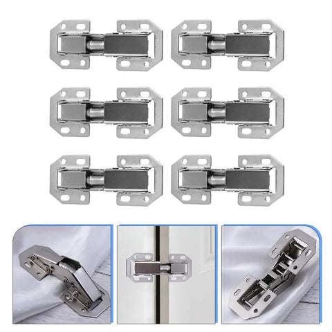 Six Pack 4 Inch Thickened Metal Cabinet Door Hinges For Kitchen And Home, Heavy Duty Steel Cupboard Hinges, No Screw Install