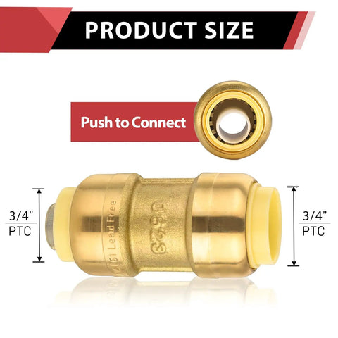 Pack Of 10 Dope Three Quarter Inch Push Fit Straight Coupling Fittings For Pex Copper And CPVC With Disconnect Clip Lead Free DZR For Water Systems 200 PSI 200 Degrees F, side view