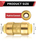 Pack Of 10 3/4 Inch Push Fit Straight Couplings For Pex CPVC Copper Fittings With Disconnect Clip Quick Install Lead Free DZR Brass, shown with push to connect design and size details.