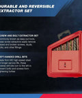 Screw-extractor and left-hand drill-bit set in red case with exposed bits; 10-piece HSS M2 steel bits