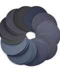 Top Grade 6 Inch Wet And Dry Sanding Discs With Hook Loop Backing for Orbital Sander in assorted dark colors.