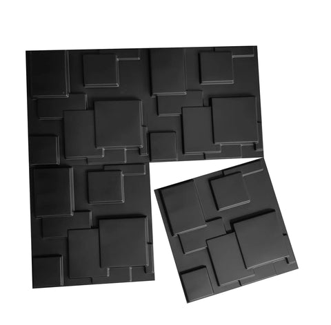 Black 3D Wall Panels With Raised Rectangle Texture For Modern Interiors, Waterproof and Fire Resistant PVC Panels