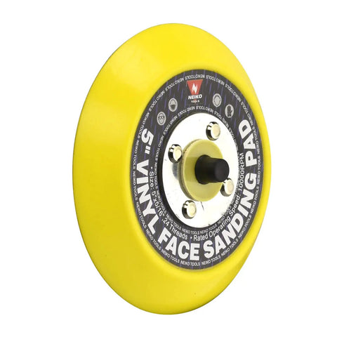 Side view of yellow 5-inch vinyl face sanding pad. Five Inch PSA Sanding Pad Set With Blue Vinyl Backing For Orbital And Dual Action Sanders