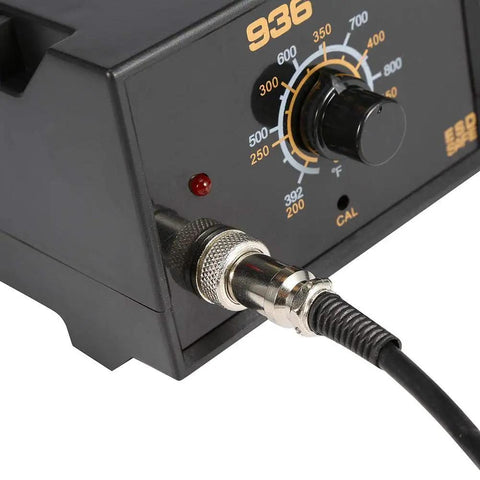 Close-up of Hot Air Rework Soldering Station With 110V 60W Desolder Iron, 936 Power showing dial and connector.