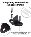 Close-up of 4 Pack Barn Door Floor Guides Adjustable Sliding Door Bottom Guide Floor Mount, shown with screws and anchors.