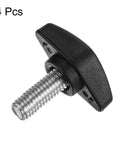 4 Pack Black Tee Wing Knobs M8x16mm Thumb Screws With Standard Male Thread Straight Up Durable Plastic T Handle clamping knob close-up.