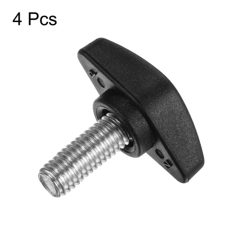 4 Pack Black Tee Wing Knobs M8x16mm Thumb Screws With Standard Male Thread Straight Up Durable Plastic T Handle clamping knob close-up.