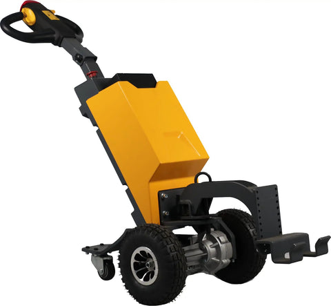 Apollo Full Electric Tugger Walkie Tractor With A Rock Solid 2200 Pound Capacity to Haul Trailers Dumpsters And Garbage Cans Effortlessly In Airports Or Workshops Without Breaking Your Back on display.