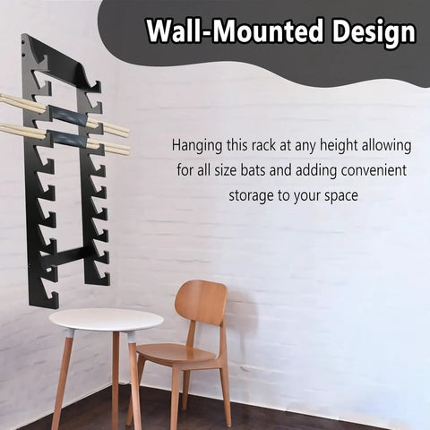 Heavy Duty Black Acrylic Drumstick Holder, Slick Floor Standing Rack For Ten Sticks And Mallets, Badass Percussion Gear Organizer mounted on wall