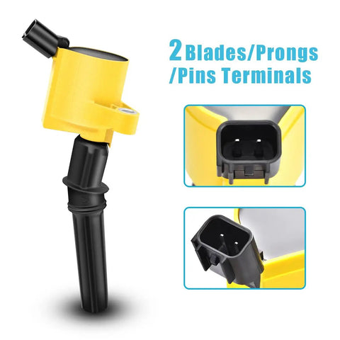 Yellow Ignition Coil Pack Set Of 10 DG508 Curved Boot For Motorcraft Spark Plug SP479 with 2-pin terminal design