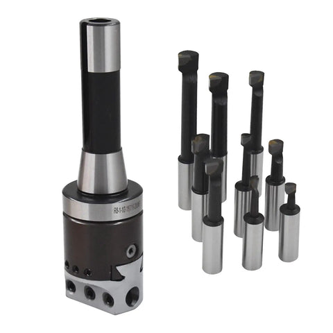 Nine Pack Boring Head Set With R8 Shank One Half Inch Boring Bar Carbide Construction For Bridgeport Milling Replacement Kit