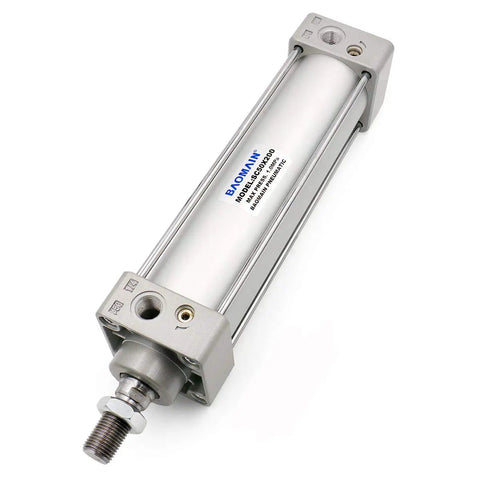 Beefed Up Heavy Duty Pneumatic Air Cylinder 50mm Bore 200mm Stroke Double Acting Single Rod M16x1.5 with fittings, side view