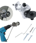 Pro Grade Heavy Duty Drill Plate Cutter Kit With Metal Nibbler Attachment And Adapter shown with electric drill and tools