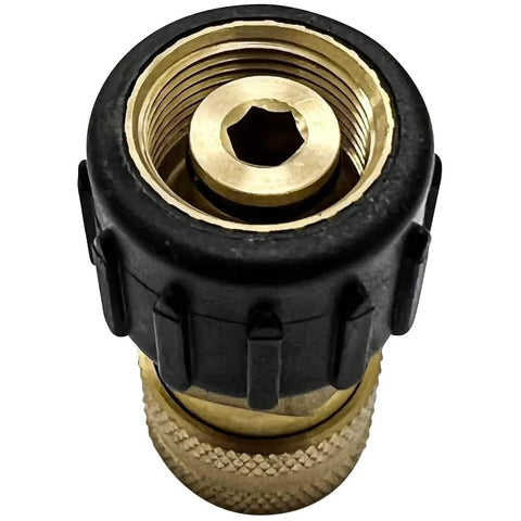 Simpson replacement QC socket, top view, brass body with black collar, female M22, gold