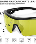Hella Durable 12 Pack Safety Glasses For Men And Women Featuring Tinted Lenses With Top Tier Impact Resistance And Ansi Z87 Certification close-up of yellow tinted polycarbonate safety eyewear.