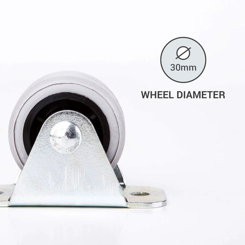 Pack of 8 30mm rubber caster wheels with metal mounting plate and screws