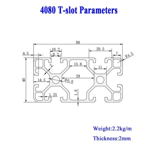European Compatible 4080 T-Slot Aluminum Extrusion Profile With Anodized Finish For Stable Indoor Workshop Builds And Custom DIY Projects Using Standard Fasteners Without Extra Machining, technical drawing.