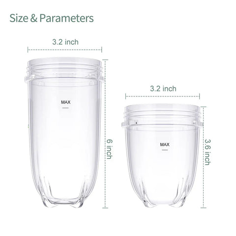 3 Pack Replacement Cups For 250W Personal Blenders 16 Oz Tall Cup And 12 Oz Short Cup BPA Free Tritan Material Dishwasher Safe