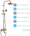 Top Shelf Antique Brass Shower System With Swivel Tub Spout And Adjustable Handheld Sprayer Featuring 8 Inch Rain Shower Head.