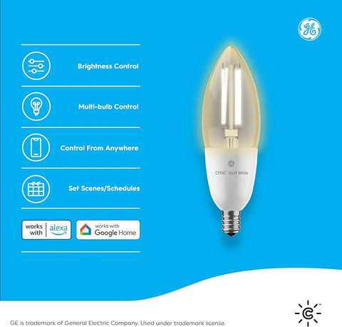 Cync Smart LED Candle Bulb B11 With WiFi Control, Works With Alexa And Google Home, No Hub Needed, 60W Equivalent Soft White