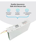 No Fuss Heavy Duty 240W DC Switching Power Supply With Adjustable 0 To 48V Output showing safety features like overload protection.