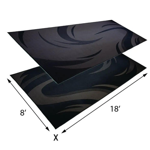 8x18 Foot Outdoor RV Patio Mat With Reversible Graphic Swish Design In Black And Brown, Lightweight Durable Polypropylene