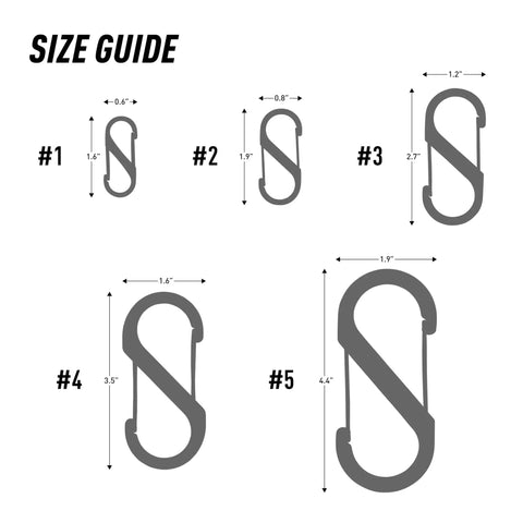 Size guide for Size 3 SBiner Dual Carabiner Stainless Steel, Double Gated Clip, showing measurements compared to other sizes.